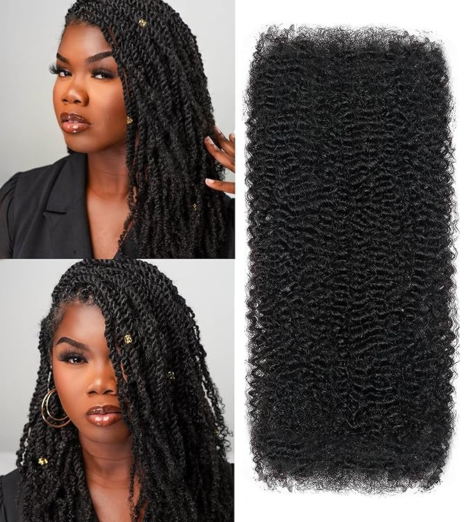 Afro Kinkys Bulk Human Hair 20 Inch for Braiding Afro Kinky-Curly Human Hair Bulk For Mini Twist, Repair Locs Hair Bulk Human Braiding Hair for Micro Dreadlocs Extensions(1B,35g/pack)