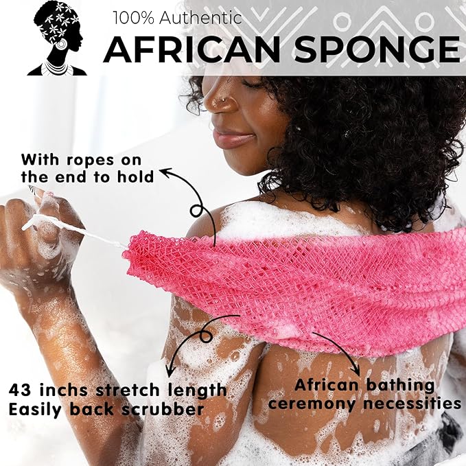 African Net Sponge Authentic - Back Scrub Exfoliating Net Sponge with Knots - 2 Pieces African Bath Sponges for Body Scrubber Exfoliator - Back Washer for Shower Accessories