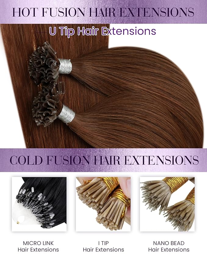 LaaVoo U Tip Hair Extensions Human Hair Auburn K Tip Hair Extensions Real Human Hair Auburn 50g 50s 18 Inch