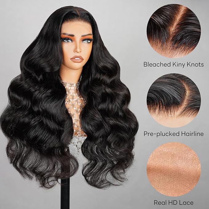 Human Hair Wig 240% Density 13X4 HD Lace Front Wigs Human Hair Upgraded 12A Body Wave Wig Pre Cut Lace Real Bleached Tiny Knots 20inch