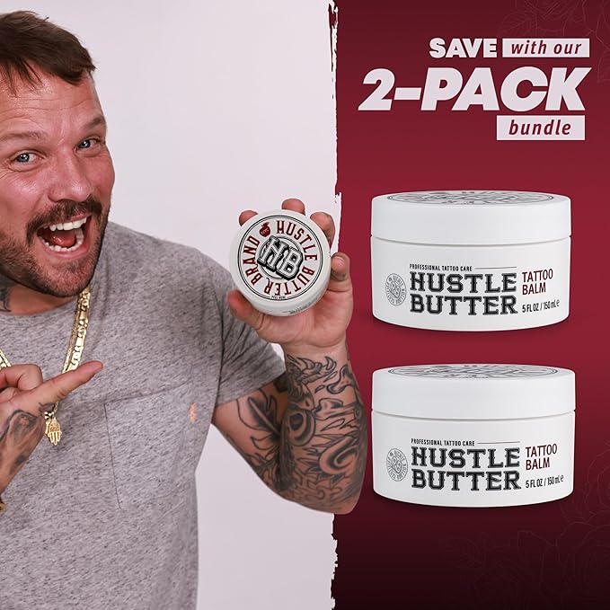 Hustle Butter Deluxe – Tattoo Butter for Before, During, and After the Tattoo Process – Anti-Inflammatory Lubrication – 100% Vegan Replacement for Petroleum-Based Products – 5 oz (2 Pack)