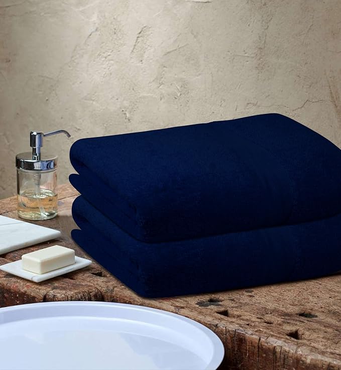 100% Cotton Luxury Bath Sheets - Pack of 2 (35" x 70") | Super Soft, Quick-Dry & Highly Absorbent Towels for Bathroom, Home, Spa & Gym (Navy Blue)