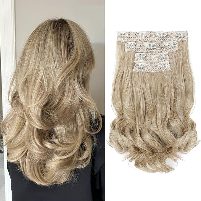 HOOJIH Clip in Hair Extensions 4PCS 14" Short Curly Clip on Hair Extensions Invisible Lace Weft Natural Soft Hairpieces for Women - Dark Chocolate Brown