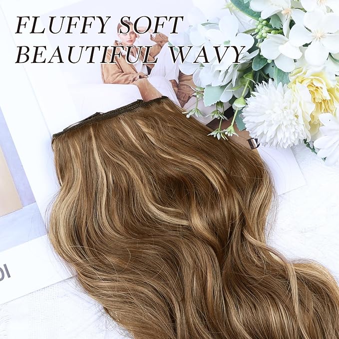 NAYOO Clip in Hair Extensions for Women 14 Inch Short Wavy Curly Brown Mix Blonde Hairpieces Full Head Synthetic Hair Hairpieces (6PCS, Brown Mix Blonde)