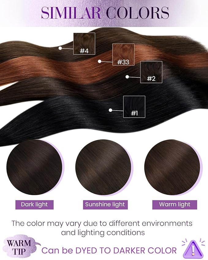 LaaVoo Nano Bead Hair Extensions Human Hair Brown Nano Hair Extensions Human Hair 16 Inch Darkest Brown 50g 50s