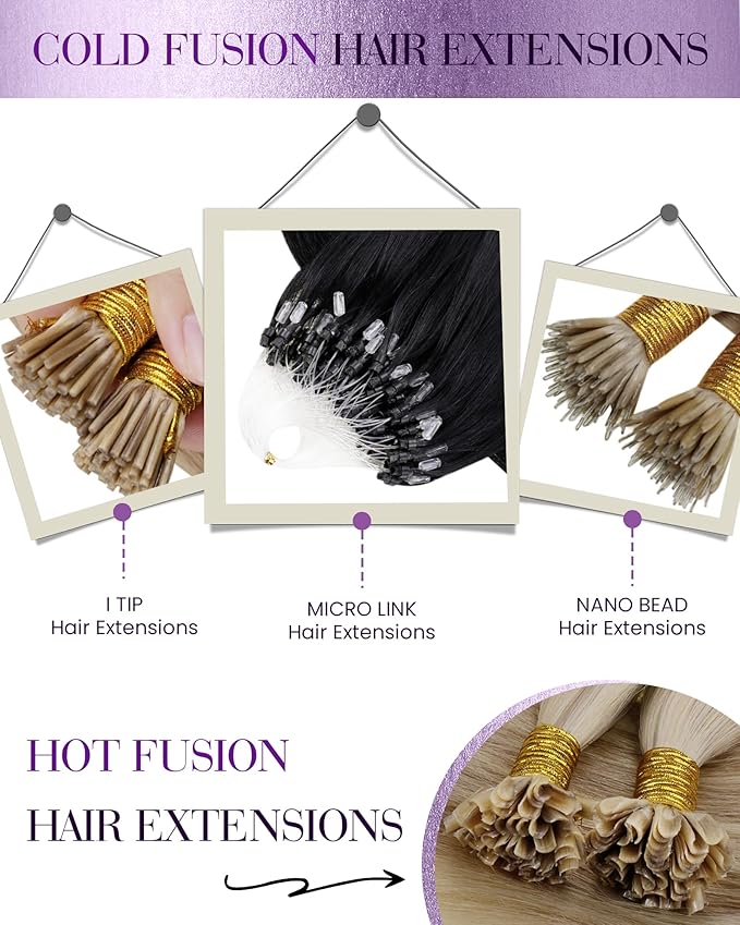 LaaVoo Micro Beads Hair Extensions Brown Micro Loop Hair Extension Real Human Hair Dark Brown Microlink Extensions Human Hair 50g 50s 16 Inch