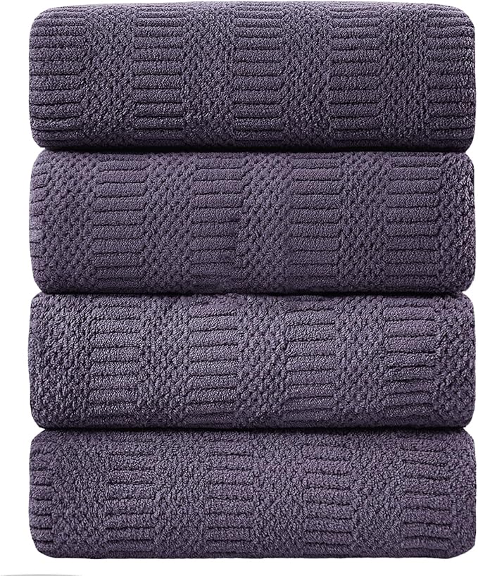 Ycosy 4 Pack Extra Large Microfiber Bath Towels Set,35x70 inches,600GSM,Less Lint Highly Absorbent Super Soft & Quick Dry,Oversized Bath Towels,Perfect for Bathroom Gym Pool,Dark Purple