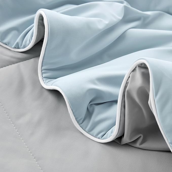 Cozy Bliss Cooling Comforter Twin Size, Cooling Blankets for Hot Sleepers and Night Sweats, Gray Blue Summer Comforter for Twin Size Bed, Breathable Soft Lightweight Silk Smooth