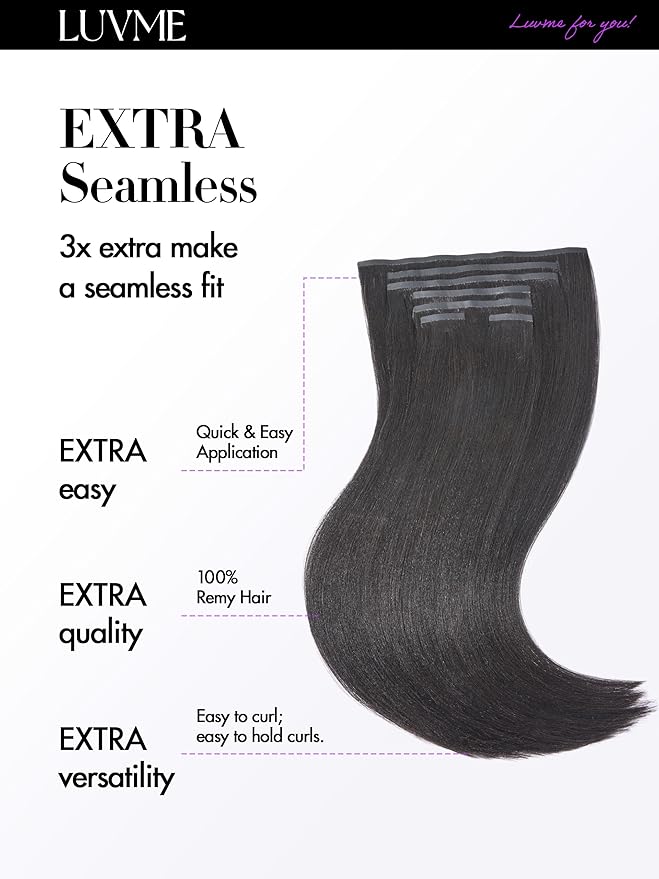 LUVME Yaki Straight Seamless 110g 7Pcs Clip in Hair Extensions Full Max with 22inch Remy Human Hair Extensions, Natural Black 100% Real Soft Hair
