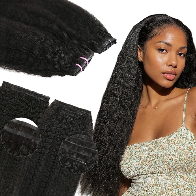 Lashey Invisi Edge & Seamless Clip in Hair Extensions Human Hair, 18 Inch 110g 7pcs(5pcs Invisi Edge& 2pcs Seamless) Real Virgin Human Hair Extensions, Natural Black Kinky Straight Hair