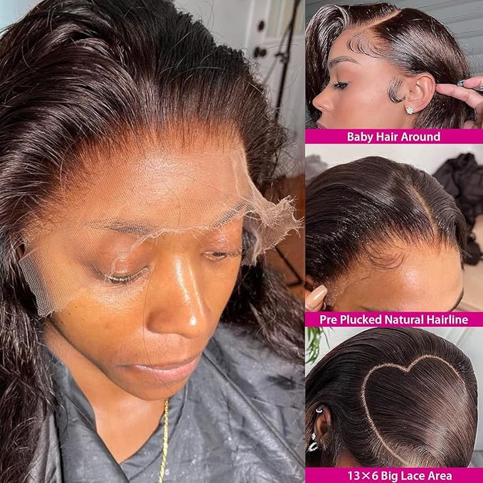 24Inch 13x6 Chocolate Brown Body Wave Lace Front Wigs Human Hair Pre Plucked 180% Density HD Lace Frontal Wigs Colored Wig for Women