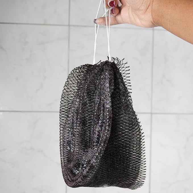 African Exfoliating Net Sponge Authentic – 2 Pieces African Bath Sponge with Knots, Quick-Drying Body Scrubber, 45 inches Stretch Exfoliating Washcloth Loofah for Women & Men (Navy Blue+Black)