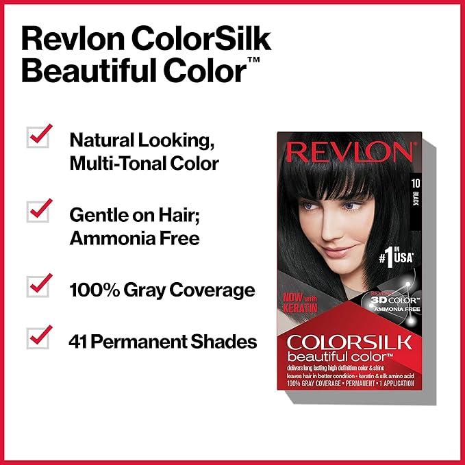 Revlon Permanent Hair Color, Permanent Hair Dye, Colorsilk with 100% Gray Coverage, Ammonia-Free, Keratin and Amino Acids, 11 Soft Black, 4.4 Oz (Pack of 1)