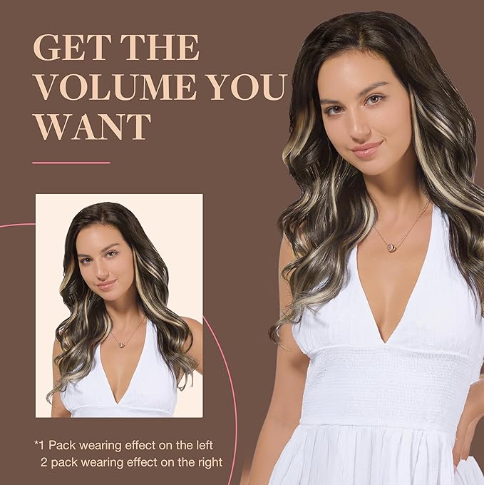 GOO GOO Clip in Hair Extensions Real Human Hair, Remy Human Hair Extensions Clip ins for Women, Natural Human Hair, 20inch 150g 9Pcs, 4/18 Balayage Chocolate Brown Highlighted Dirty Blonde