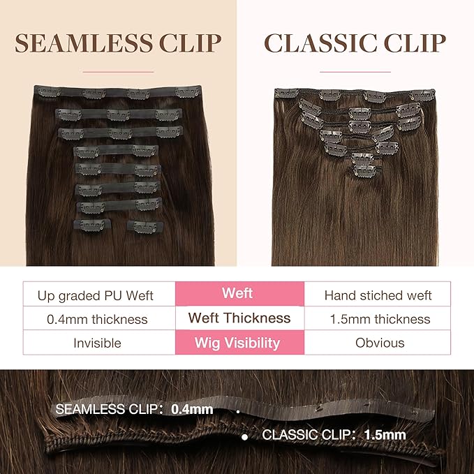GOO GOO Clip in Hair Extensions Real Human Hair, Remy Human Hair Extensions Clip ins for Women, Natural Human Hair, 20inch 180g 9Pcs, #4A Chocolate Brown