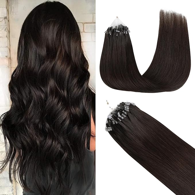 GOO GOO Micro Link Tip Hair Extensions Real Human Hair, 16 inch 50g 50S, Cold Fusion, Invisible Remy, 2 Dark Brown