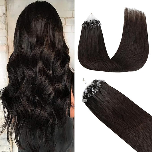 GOO GOO Micro Link Tip Hair Extensions Real Human Hair, 16 inch 50g 50S, Cold Fusion, Invisible Remy, 2 Dark Brown