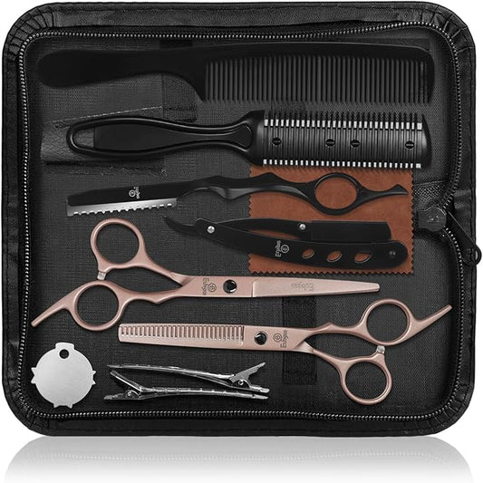Hair Cutting Scissors Thinning Shears Kit, Barber Hair Texturizing Shears for Professional Hairdresser or Home Use (Rose Gold)