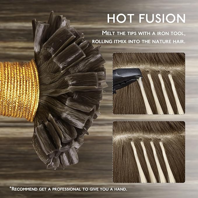 WENNALIFE U Tip Hair Extensions Human Hair, 50g 50s 14 Inch Balayage Chocolate Brown to Caramel Blonde Remy Hair Extensions K Tip Hair Extension Real Human Hair Invisible Straight Keratin Hair