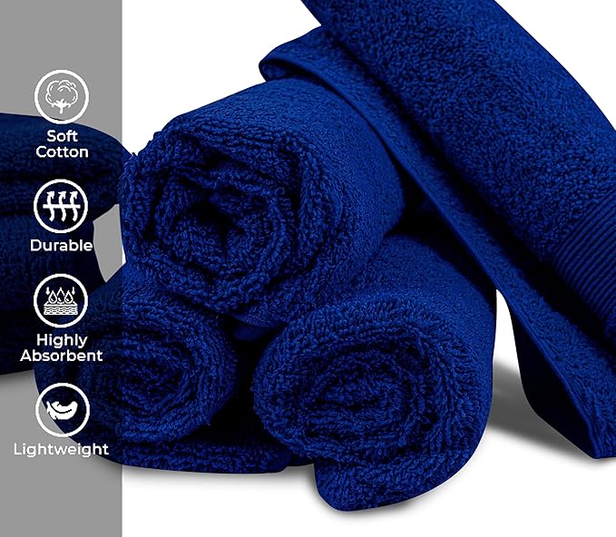 Premium Hand Towels Pack of 6 (16" x 30”) 100% Combed Ring Spun Cotton | Highly Absorbent Hand Towels Set | Ultra Soft for Home, Gym & Spa (Royal Blue)