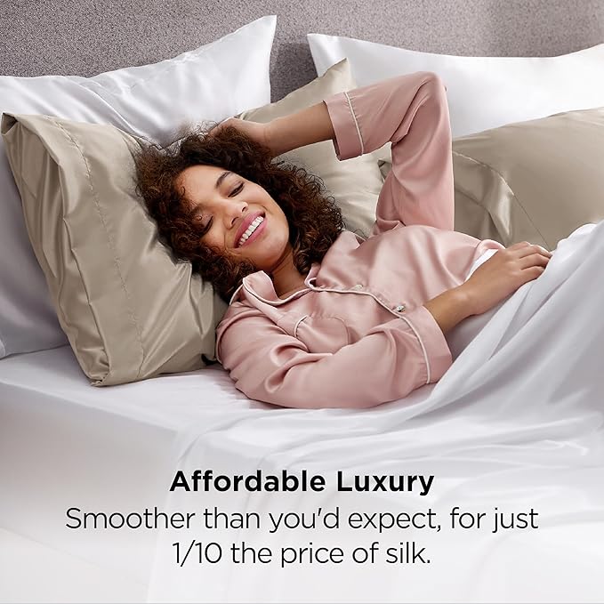 Bedsure Body Pillow Cover 20x54 Inches - Khaki Satin Similar to Silk Pillowcase for Hair and Skin, Cooling and Silky Long Body Pillow Pillowcase with Envelope Closure, Gifts for Women Men
