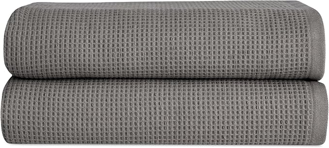 Cozy Earth Waffle Bath Sheets - 60% Cotton 40% Viscose from Bamboo Bath Sheets 40 x 65 Inches - Soft & Absorbent Terry, Reversible Mini Textured Waffle & Weave Pattern - 2 Pack