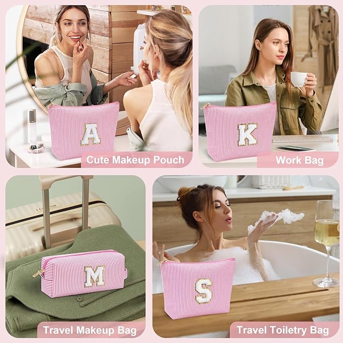 YOOLIFE Christmas Gifts for Grandkids Stocking Stuffers For Teen Girls Teacher Gifts Initial Clear Makeup Bag Birthday Gift Travel Toiletry Cosmetic Bags Birthday Gift Travel Essentials Pink M