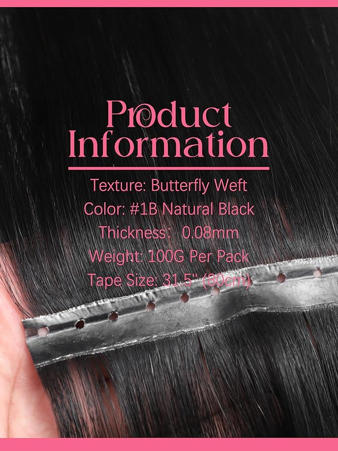 Lacer Double Invisible OVO Human Hair Extensions 16 Inch Seamless Micro Beads Hair Extensions Human Hair Glueless Jet Black 1 Pcs Diy Butterfly Weft 31.5" (80Cm) 100 Grams