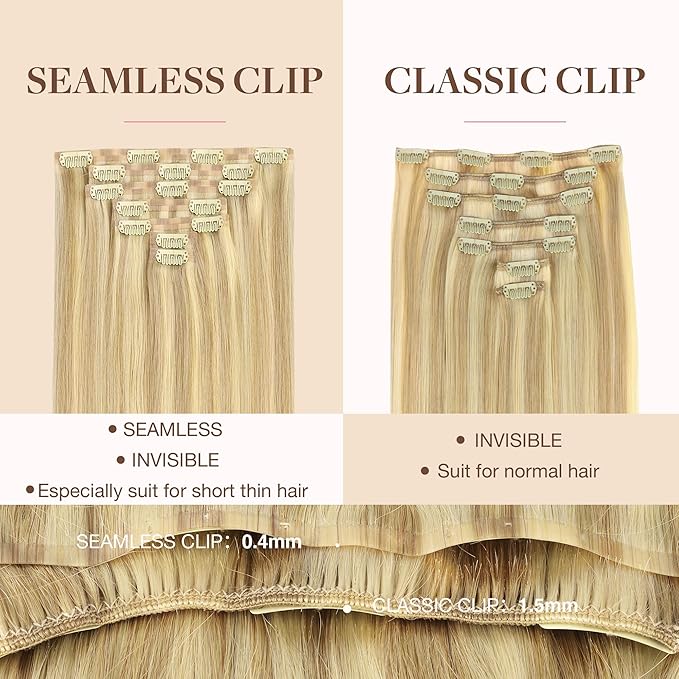 GOO GOO Clip in Hair Extensions Real Human Hair, Remy Human Hair Extensions Clip ins for Women, Natural Human Hair, 18inch 110g 7Pcs, 18D/22F Dirty Blonde Highlights