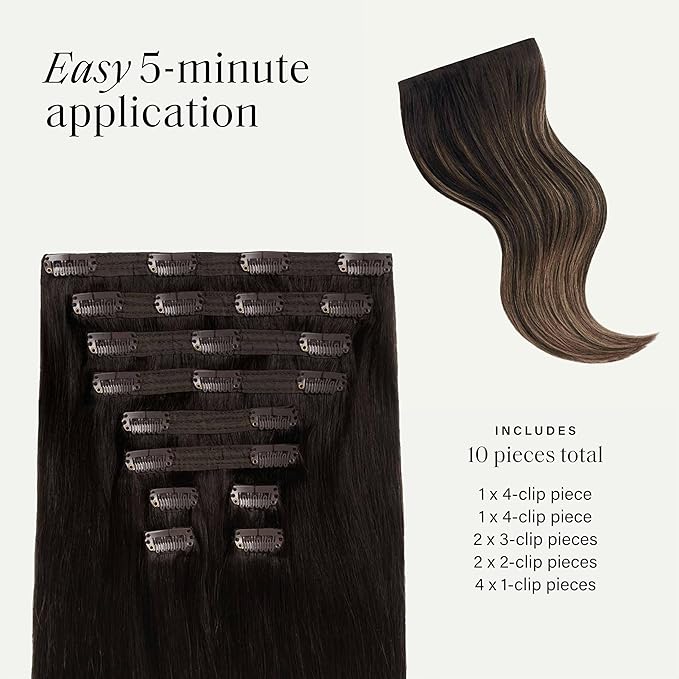 Luxy Hair 24" Mocha Bronde Balayage Classic Clip-In Hair Extensions (240 grams) 100% Remy Human Hair, Natural,Volume, 10-Piece Set, Blends Easily