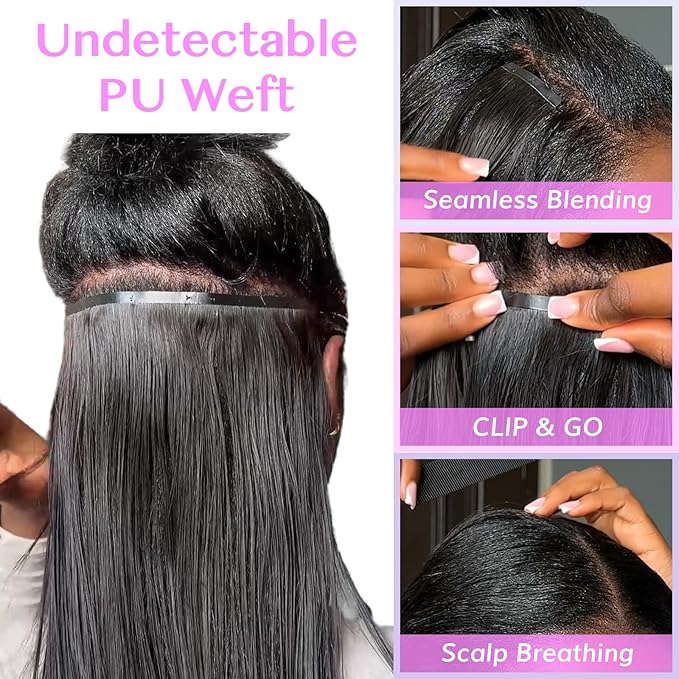 IDN BEAUTY Seamless Clip In Hair Extensions Human Hair, 120g 24 Inch Straight Natural Black Real Virgin Human Hair Seamless Clip Ins For Black Women PU Weft Invisible Edge 7pcs Thick Enhancement