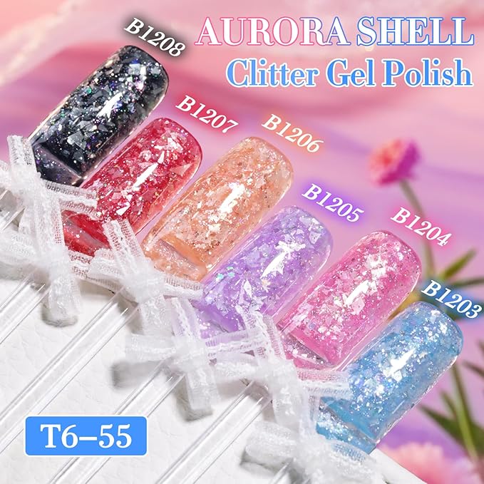 Double Rhythm 0.5Oz Glitter Gel Polish Same Color Same Bollte Shimmer Reflective Color for Nail Art Salon DIY Soak Off 15ml Nail Lamp Gel Polish at Home (Shell Blue-B1203)