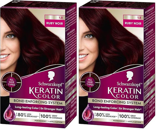 Schwarzkopf Keratin Color Permanent Hair Color, 1.8 Ruby Noir, 1 Application - Professionally Inspired Permanent Hair Dye, for up to 80% Less Breakage vs Untreated Hair and up to 100% Gray Coverage