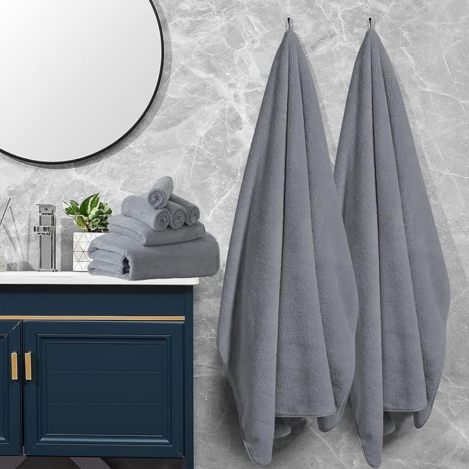 8 Pcs Bath Towels Set Light Gray,2 Oversized Bath Sheets 35x70 Inch/2 Hand Towels/4 Washcloths Bathroom Towels Quick Dry Towel Ultra Absorbent Soft Microfiber Shower Towels for Bathroom Hotel