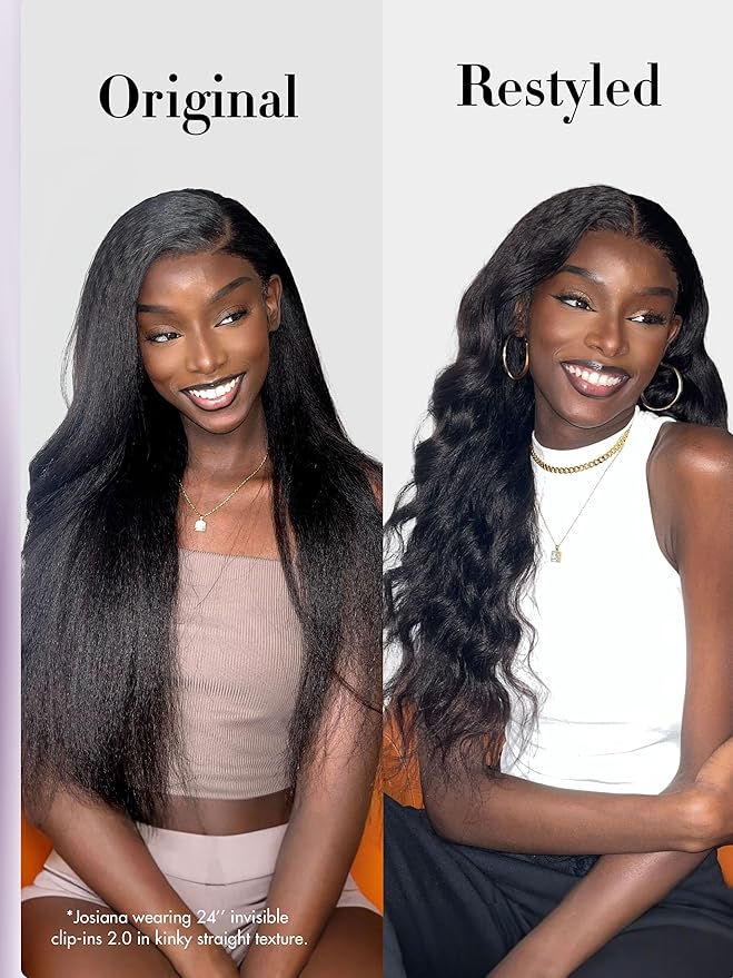 LUVME Invisible Clip in Hair Extensions, Kinky Straight Real Human Hair 18 Inch 2 Pack 220g 14pcs Clip ins Hair Extensions Natural Black for Women