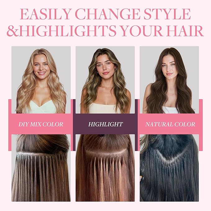 GOO GOO Micro Link Tip Hair Extensions, Real Human Hair, 14inch 50g 50S, Cold Fusion, Invisible Remy, 4/27/4 Balayage Chocolate Brown to Caramel Blonde