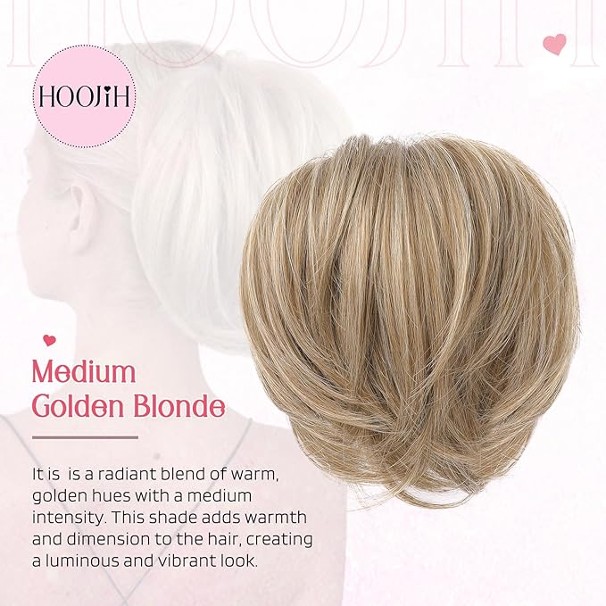 HOOJIH Ponytail Extension, Claw Clip in Straight Messy Hair Bun 9 Inch Short Ponytail Extension with Bendable Metal Wire Hair Pieces for Women Fake Hair Bun DIY Styles - Medium Golden Blonde