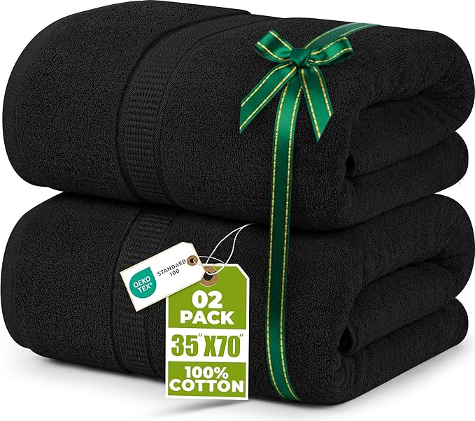 Utopia Towels - Luxurious Jumbo Bath Sheet 2 Piece - 600 GSM (35X70 Inches) 100% Ring Spun Cotton - Highly Absorbent and Quick Dry Extra Large Bath Towel - Super Soft Hotel Quality Towel (Black)