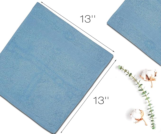 Premium Wash Cloths Pack of 12 (13" x 13") 100% Ring Spun Cotton | Luxury Washcloths | Ultra Soft Face Towels | Highly Absorbent Wash Cloths for face (Sky Blue)