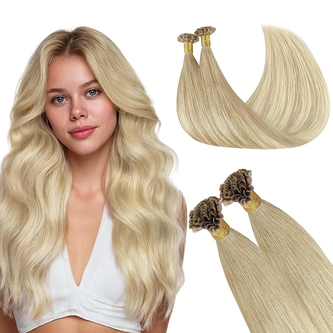 GOO GOO U Tip Hair Extensions, Real Human Hair, 22inch 50g 50S, Hot Fusion, Invisible Remy, Natural Blonde Balayage