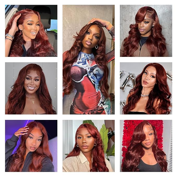 30 Inch Reddish Brown Wig Human Hair 13x6 Body Wave Lace Front Wigs HumanHair 200% Density HD Transparent 33# Lace Frontal Wigs Pre Plucked With Baby Hair Brownish Red Wig For Women