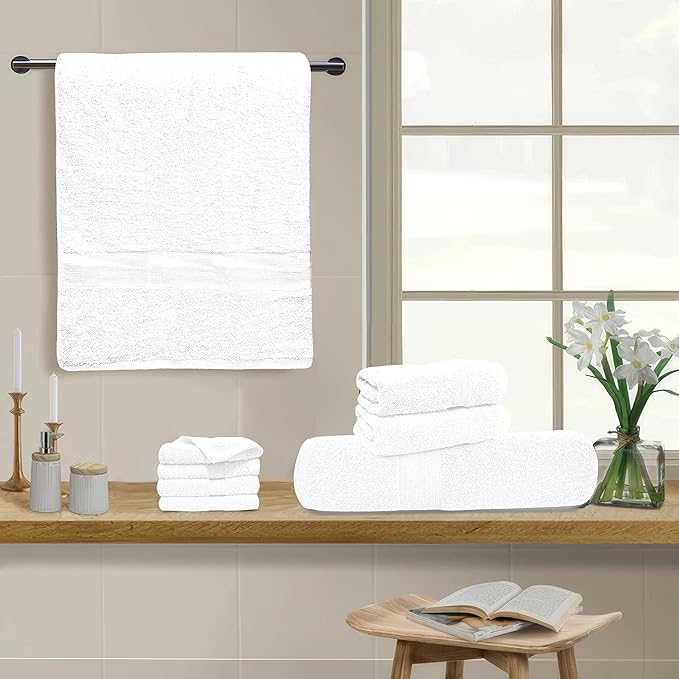 Softolle Luxury 8 Piece Towel Set, 2 Bath Towels 2 Hand Towels 4 Washcloths, Towels for Bathroom, Home, Spa & Gym - Highly Absorbent (White)