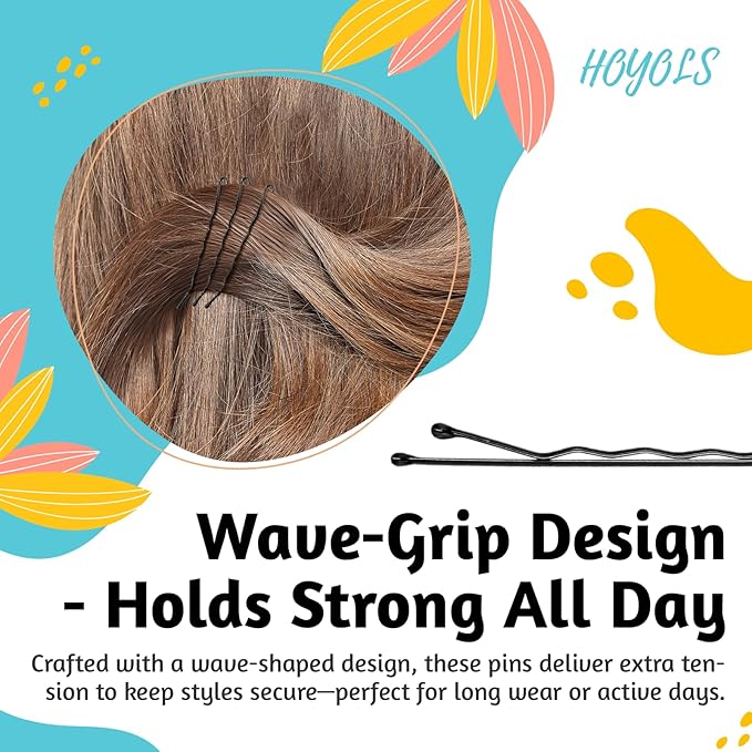 HOYOLS Black Bobby Pins for Women Hair, 150 Pcs in 3 Sizes (1.9", 2.4", 2.7") for Women & Girls, Secure Hair Pins for Updo, Bun, Styling Accessories