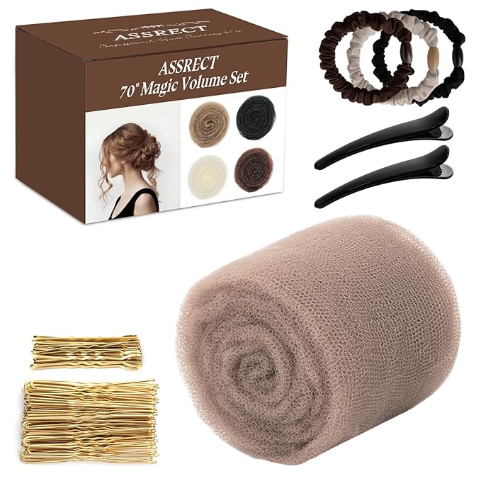 70 * 5"Updo Hair Hair Bumps, Volume Insert Kit Accessories with 20 Bobby Pins, 20 U-Shape Pins, 2 Duckbill Clips, 3 Hair Ties Ponytail Volumizer For Bun, Wedding, Party (Apricot)