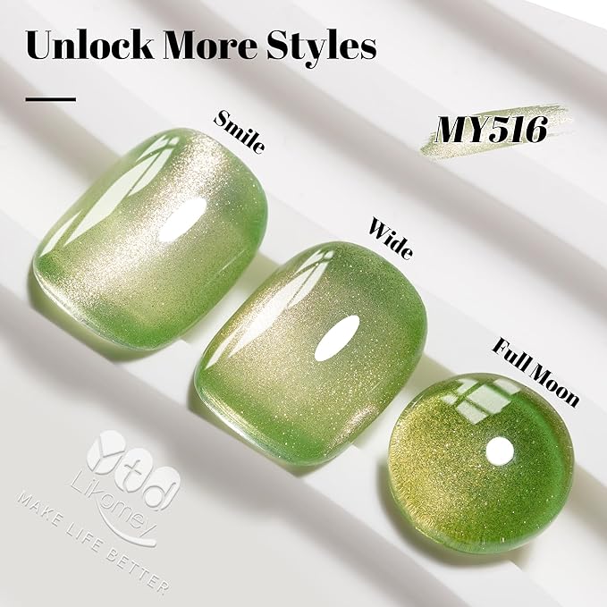 YTD Likomey Cat Eye Gel Nail Polish,Crystal 15ml Guava Green Pink Magnetic Shimmer Shimmer Glitter Jelly Shiny Salon Home Fall Winter UV Nail Varnish with Magnet Stick,HEMA Free TPO Free,MY516