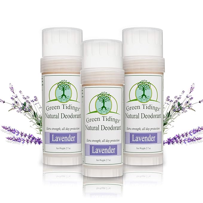 Green Tidings Natural Lavender Deodorant | Vegan, Organic for Men and Women, Fragrance Free & Aluminum Free, Underarm Antiperspirant (Lavender, 2.7 Ounces (3 Pack))