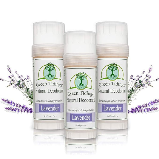 Green Tidings Natural Lavender Deodorant | Vegan, Organic for Men and Women, Fragrance Free & Aluminum Free, Underarm Antiperspirant (Lavender, 2.7 Ounces (3 Pack))