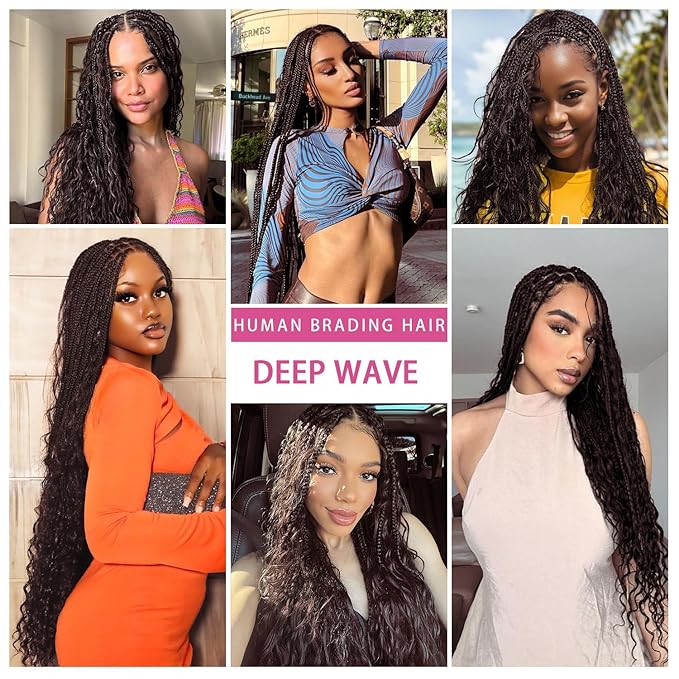 20 Inch Human Braiding Hair 100g Deep Wave Bulk Human Hair for Braiding Brazilian Virgin Human Hair Bundles Wet and Wavy Bundles No Weft Curly Human Hair Extensions for Boho Braids #2