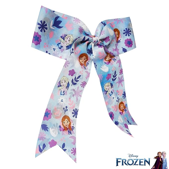 LUV HER Disney Frozen Hair Bows For Girls - One Large Printed Hair Bow Featuring your Favorite Frozen Characters - Alligator Clip - Large Bows for Daily Styling or Special Occasions, Ages 3+