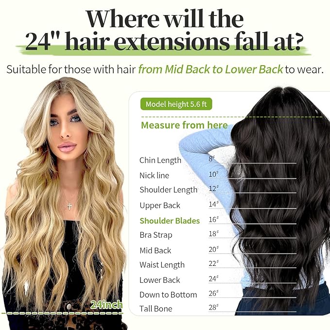 KooKaStyle Invisible Wire Hair Extensions with Transparent Wire Adjustable Size Long Wavy Synthetic Hairpiece 15/613#Golden Blonde 24 Inch with 4 Secure Clips for Women
